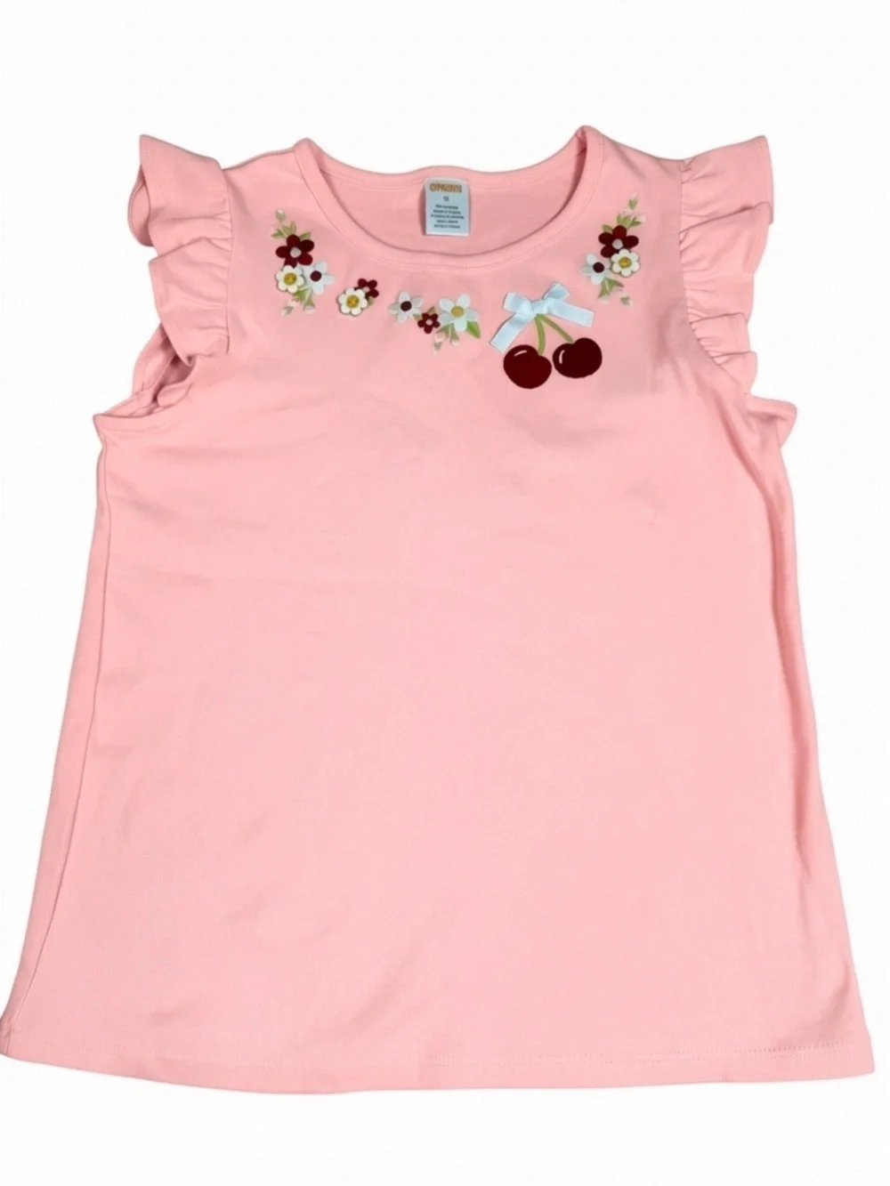NWT New Gymboree Girls Embroidered Cherry Ruffle Top In Simple Pink Size 12